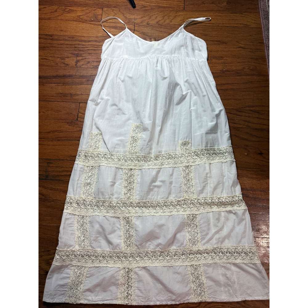 Feather Bone White Cotton Silk Lace Crochet Boho Maxi Dress Large